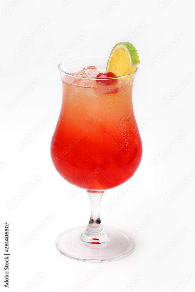 colorful cocktail with cherry and lime colorful cocktail with cherry and lime