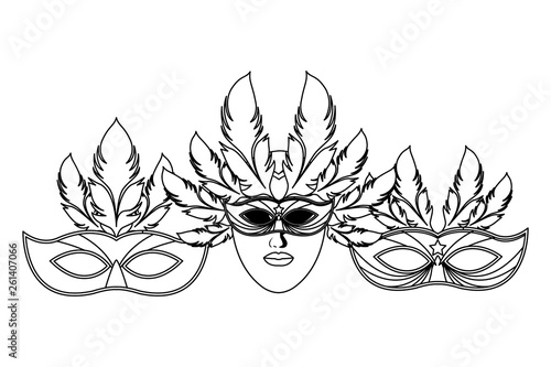 set of masks and feathers black and white