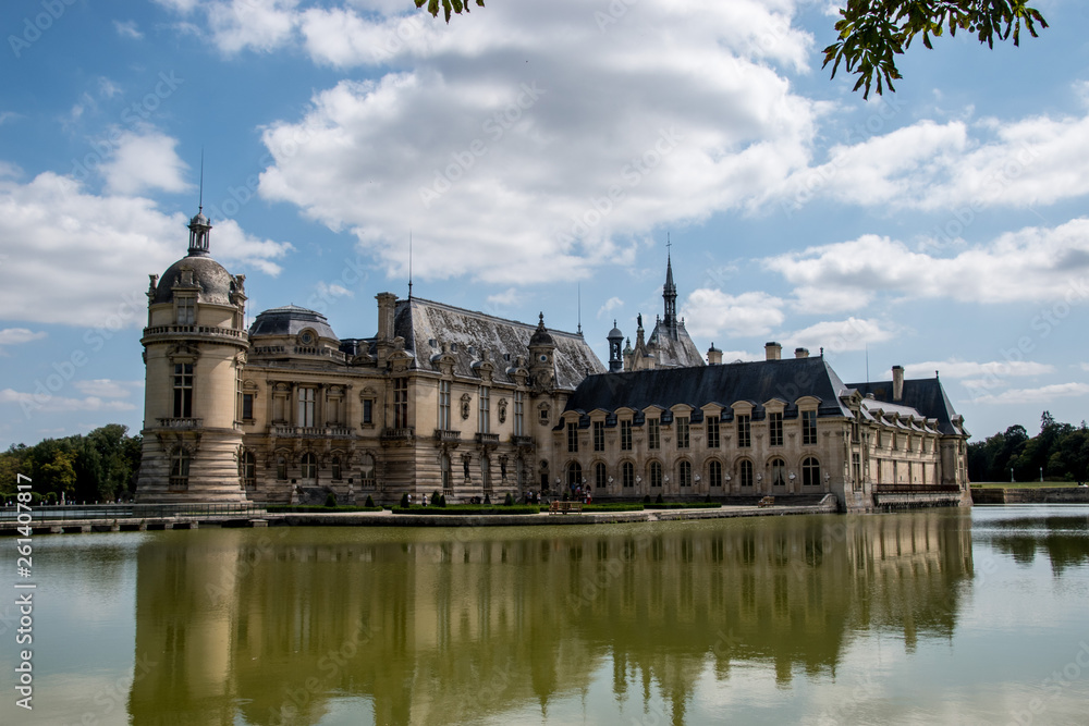 Chateau de Chantilly, located in France, about 50 kilometers (30 miles) north of Paris. The chateau was finished 1882 and was owned by a French Duke