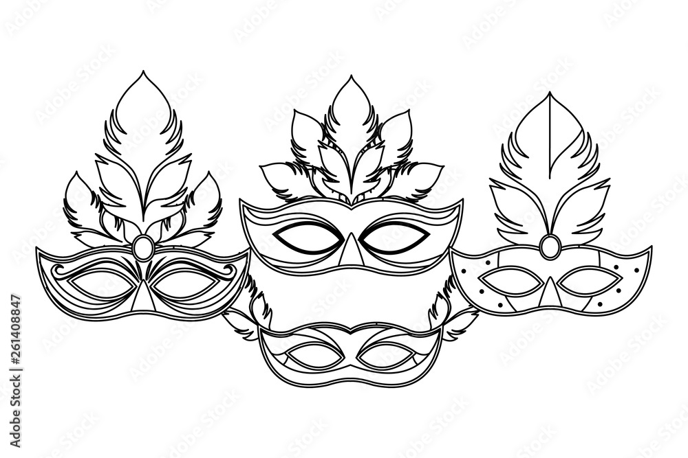 set of masks and feathers black and white set of masks and feathers black and white