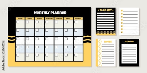 Vector monthly planner with geometric pattern. Template of to do list and notes. 