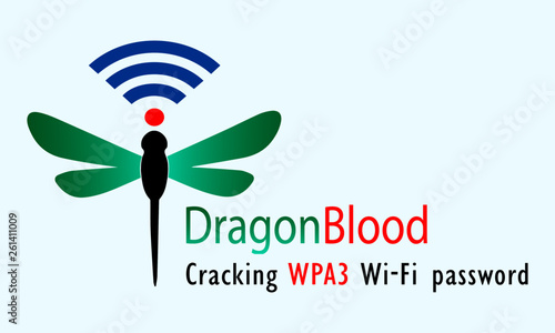 Vector illustration of dragonfly and wifi signal symbol. The symbol for a Dragon Blood, for a cracking WPA3 WiFi password