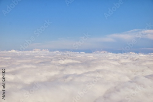 Aerial Cloudscape view over Nashville on flight over Tennessee during autumn. Grand sweeping views of landscape and clouds. Views of cloud patterns. Top view texture of clouds, Southeast States. USA. © Jeremy