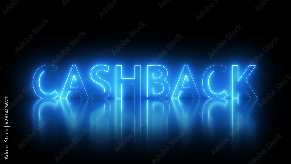 Cashback text with visual effect of electricity and illumination, 3d rendering computer generated background for banks and retail networks