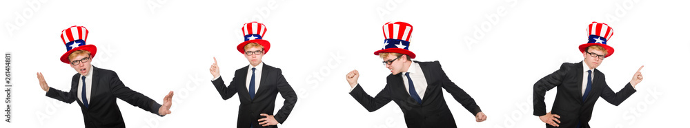 Businessman with american hat isolated on white Businessman with american hat isolated on white
