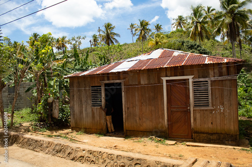 Dominican Republic, 10 april, 2019 // Road trip driving in the Dominican Republic: typical caribbean landscapes and colored houses