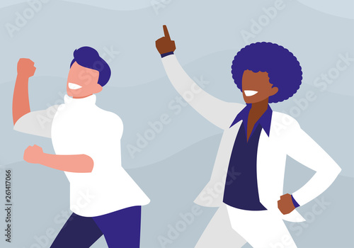 interracial dancers couple disco style characters