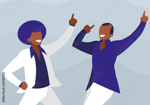 young black dancers couple disco style characters