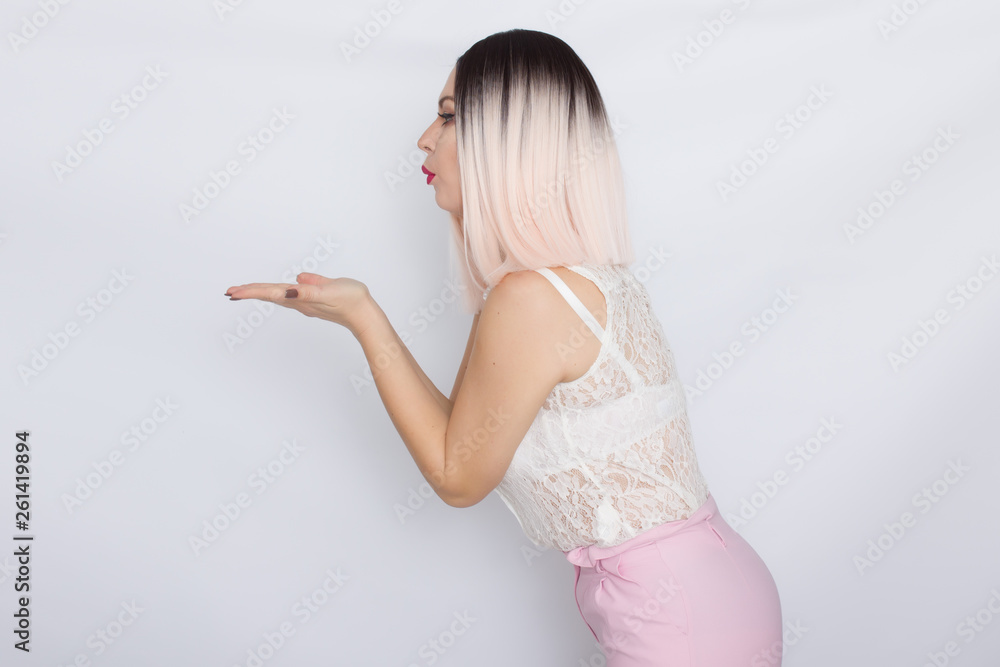 Beautiful woman on white background in studio Beautiful woman on white background in studio