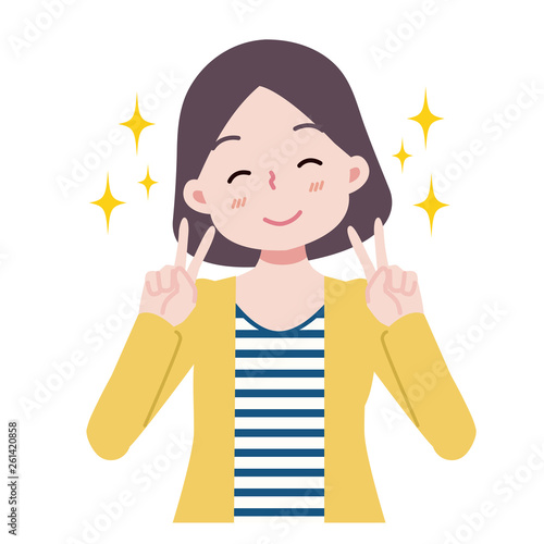 女性 笑顔 ピース