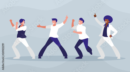 interracial dancers group disco style characters
