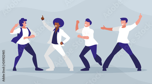 interracial dancers group disco style characters