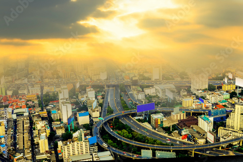 Bangkok cityscape with lght from sky,Thailand
