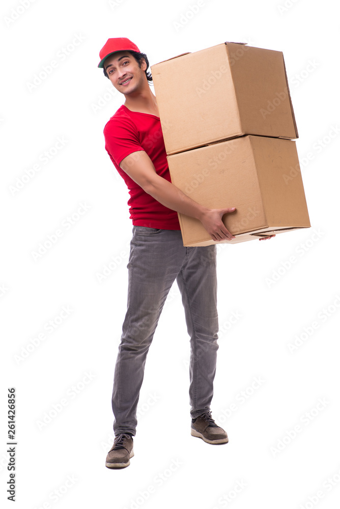 Young male courier with box Young male courier with box