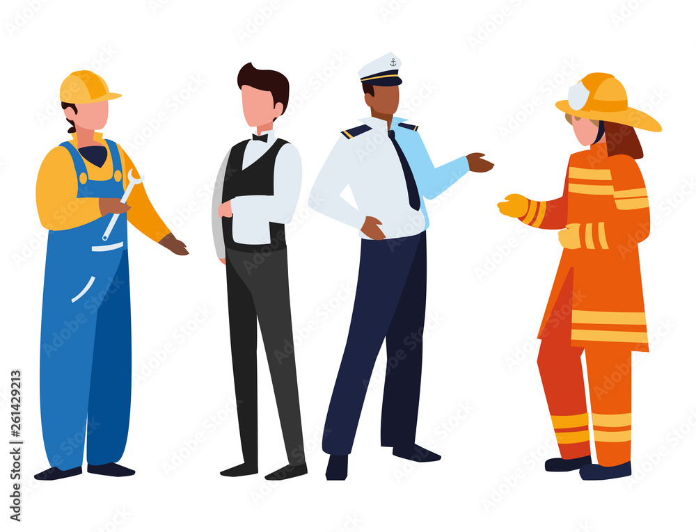 group of professional workers characters