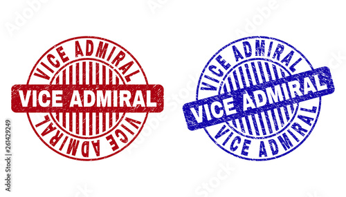 Grunge VICE ADMIRAL round stamp seals isolated on a white background. Round seals with grunge texture in red and blue colors.