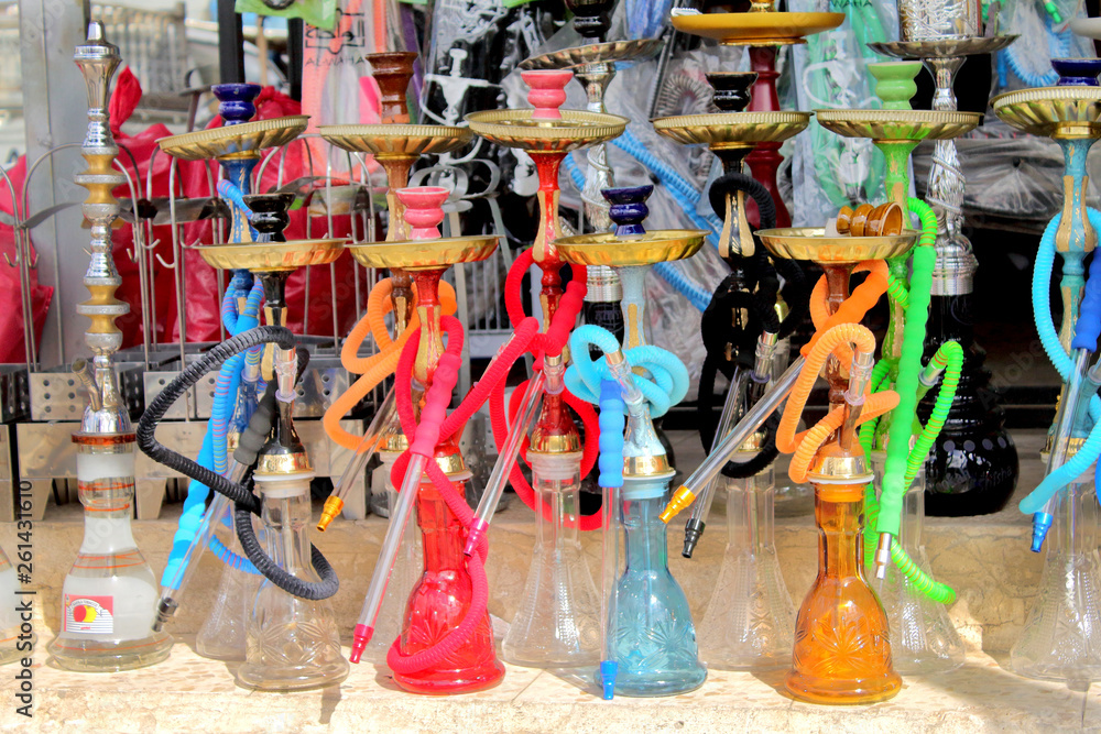 Fototapeta premium Picture of a narghile shop taken in Beer-Sheva (Israel) farmers market.