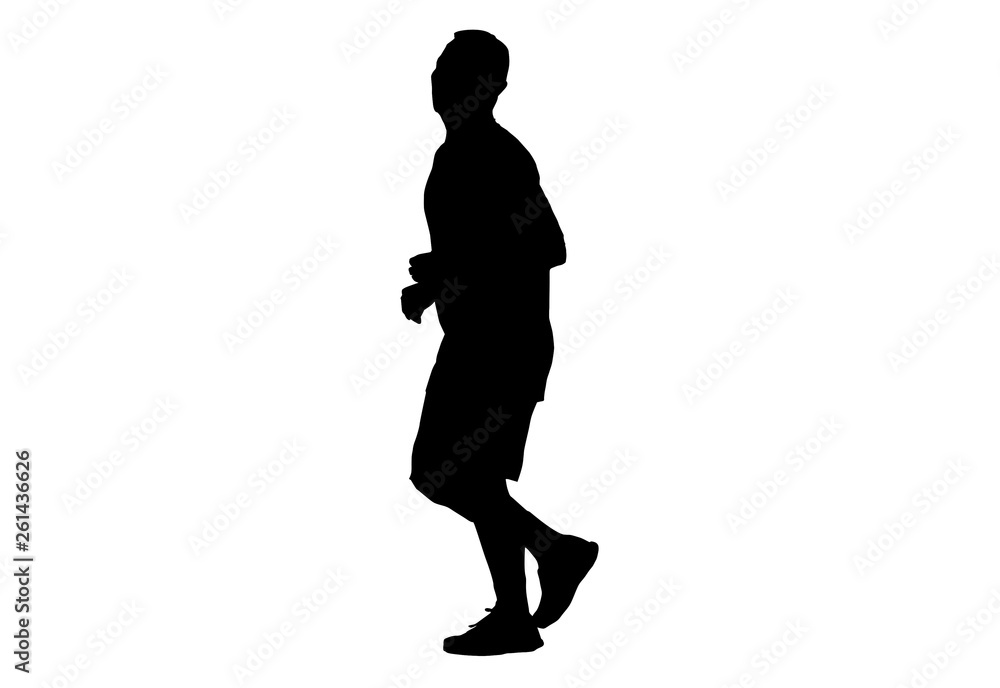 silhouette men run exercise for Health At area Stadium Outdoors on white background with clipping path.