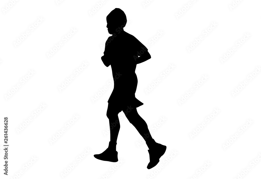 silhouette men run exercise for Health At area Stadium Outdoors on white background with clipping path.