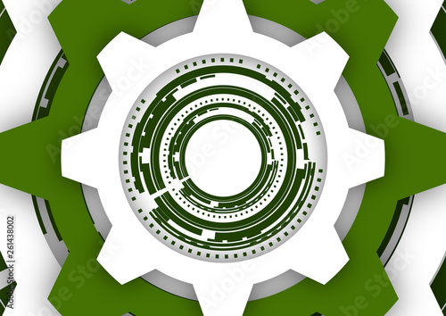 Vector illustration of gear wheels on white background. Abstract techno background: bright rotating gear. Mechanical engineering technology symbol. I