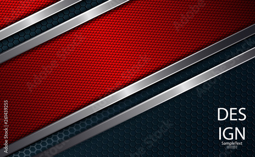 Geometric red abstract dark background with a textured frame and metal edging