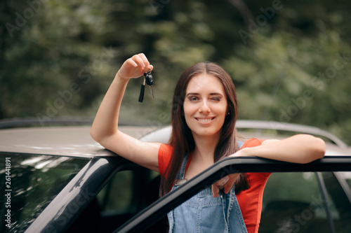 Happy Woman Traveling by Car on Summer Holiday