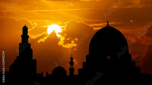 Ahmed Ibn Tulun Mosque at Sunset, with Spiral Minaret and Dome, Cairo, Egypt photo