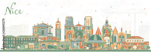 Nice France City Skyline with Color Buildings.