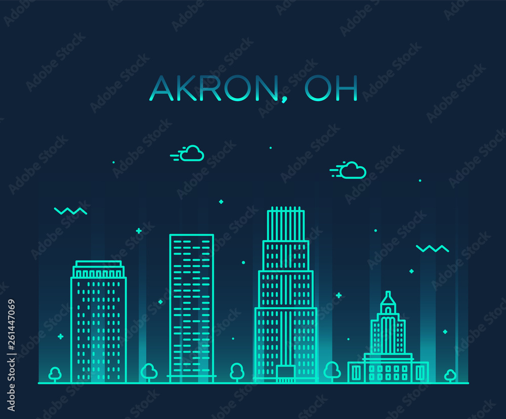 Fototapeta Akron skyline Ohio USA Trendy vector city linear