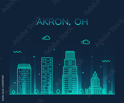 Akron skyline Ohio USA Trendy vector city linear