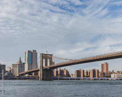 Brooklyn Bridge over East River with skyline of Manhattan  in New York  USA