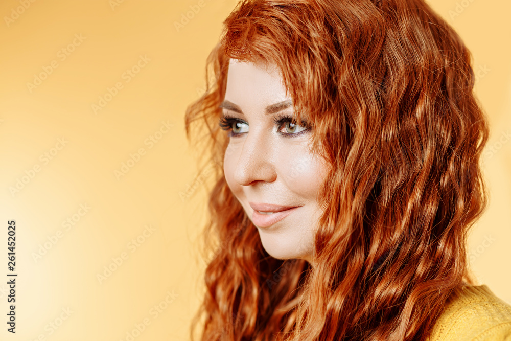 Fototapeta premium Close up portrait of young beautiful redhead girl