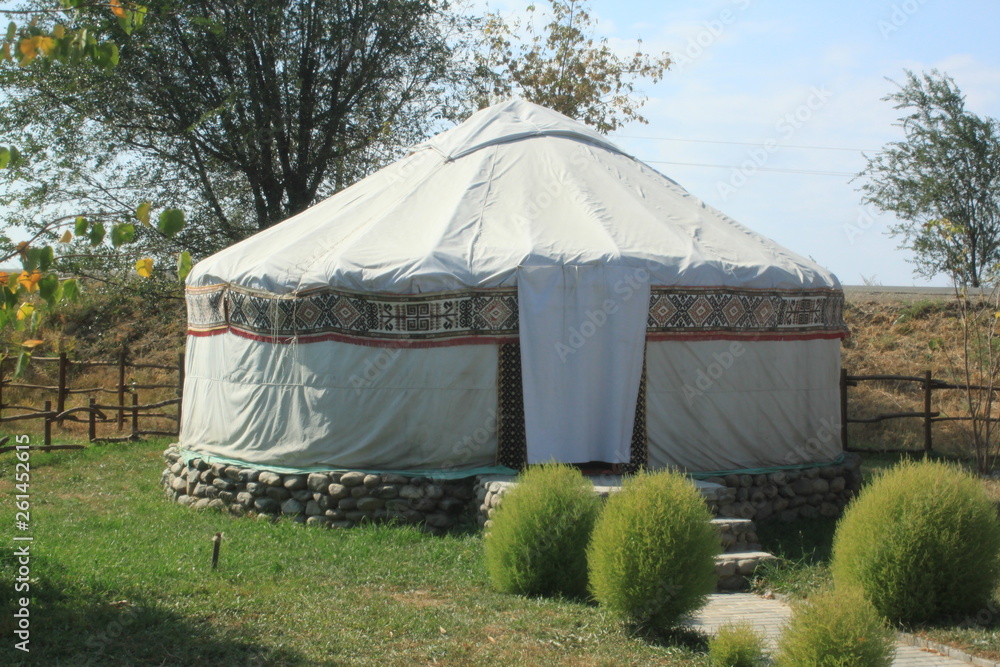 Yurt in green field