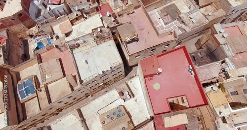 FEZ, MOROCCO. Colorful rooftops of the historic city of Fez. Traditional houses in the residential district of medieval city.