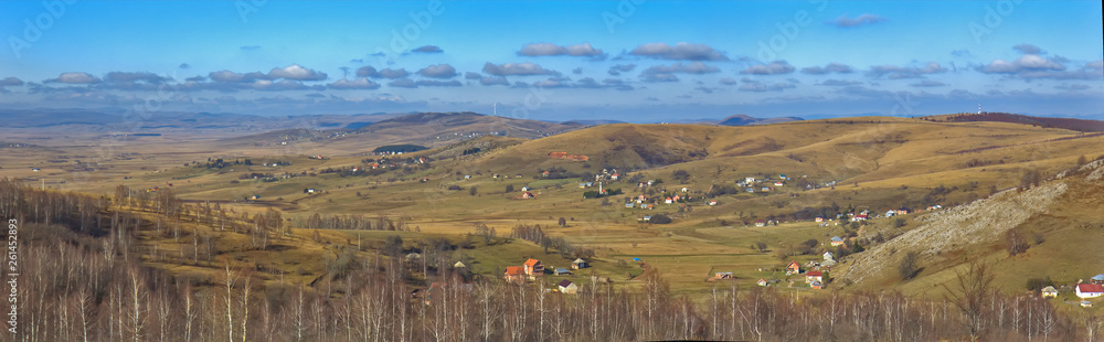 Panoramic view of Pester plateau landscape in southwest Serbia