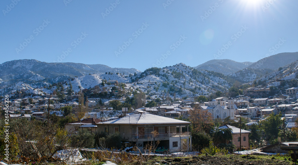 The village of Kakopetria in Cyprus under snow