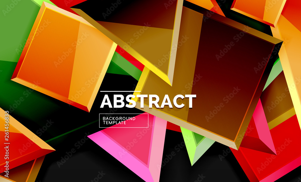 Glossy mosaic style geometric shapes - squares and triangles on black Glossy mosaic style geometric shapes - squares and triangles on black