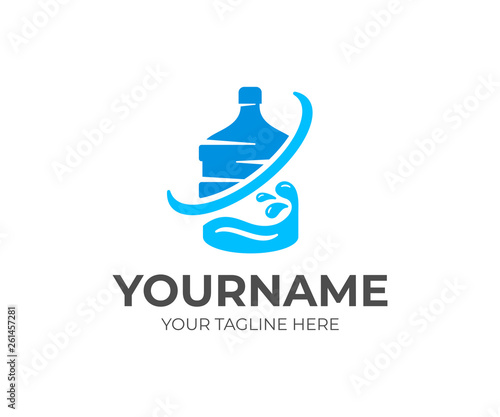 Water store and plastic bottle of water with waves, logo design. Drink, beverage, liquid, organic and natural resources, vector design and illustration