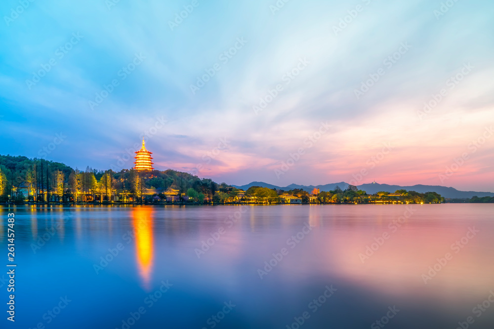 The Beautiful Landscape and Architectural Landscape of West Lake in Hangzhou..