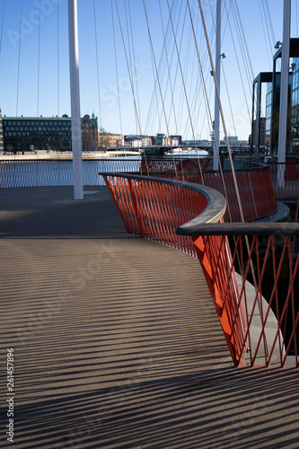 Copenhagen, Denmark - April 1, 2019: Cirkelbroen bridge at Copenhagen on sunny day, with a blue sky photo