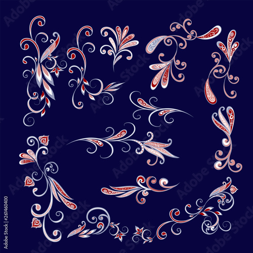 Vegetable design elements. Vector ethnic oriental design elements with a floral pattern, paisley.