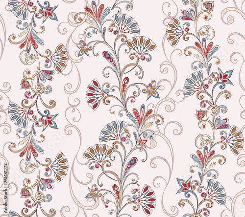 Abstract vintage pattern with decorative flowers  leaves and Paisley pattern in Oriental style.