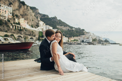 Young wedding couple having fun Time  in Italy.