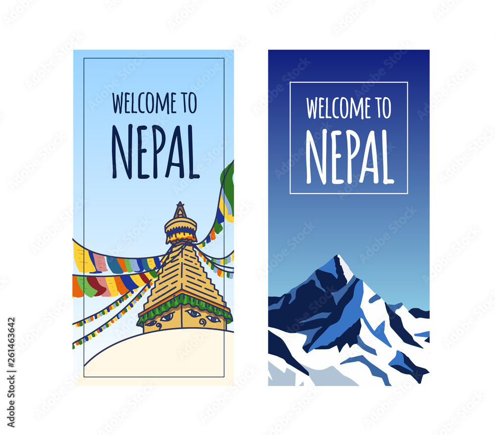 custom made wallpaper toronto digitalSet of banners with Boudhanath (The Biggest Tibetan temple in Nepal) and Himalayas landscape with text.