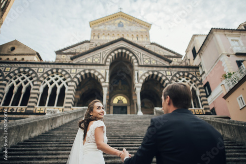 Young wedding couple having fun Time in Italy.