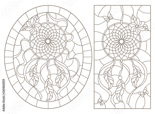 Set Of Outline Illustrations Of Stained Glass Windows With Dream Catchers Dark Outline On White Background Stock Vector Adobe Stock Set Of Outline Illustrations Of Stained Glass Windows With Dream Catchers Dark Outline On White Background Stock Vector Adobe Stock
