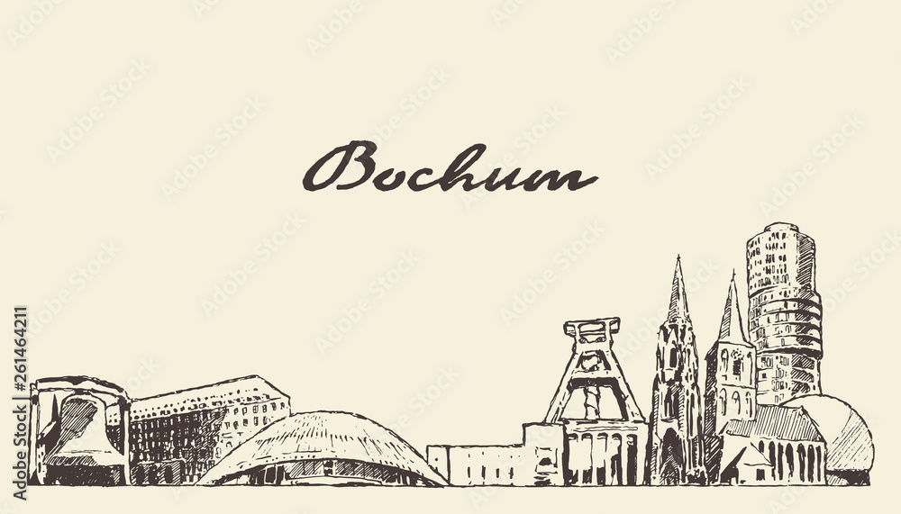 Bochum skyline big city Germany vector hand drawn