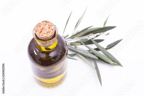 bottle of virgin olive oil isolated