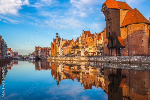 Gdansk old town and famous crane at amazing sunrise. Gdansk. Poland