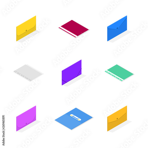 Set of 3D plastic file folders, vector illustration.
